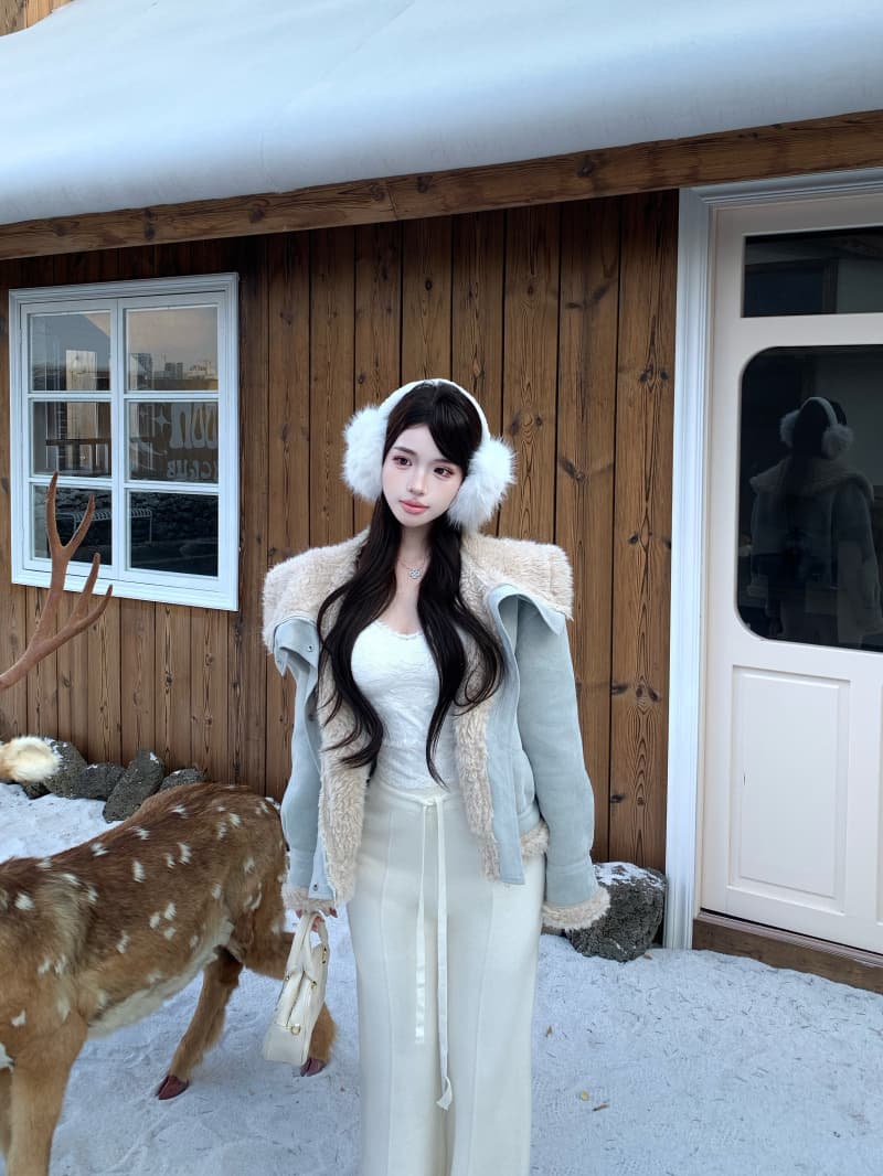실사 정가 피모 하나 스웨이드 빅 칼라 여성 코트 가을 겨울 새로운 양털 재킷 맨위 이미지 2