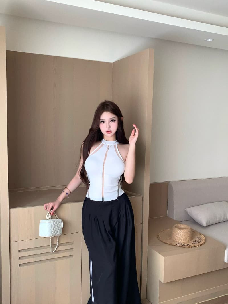 실사 정가 봄 여름 허리 수축 시스루 섹시함 유럽 오간자 니트 캐미솔 여성 레저 다용도 와이드 레그 팬츠 상세 이미지 11