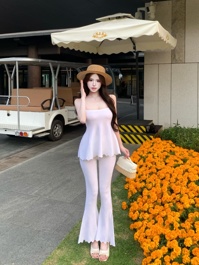 실사 정가 봄 여름 느긋한 비싼 가스 센스 니트 사설 서비스 세트 슬림해 보이는 슬립 맨위 캐주얼 부츠컷 바지 상세 이미지 2