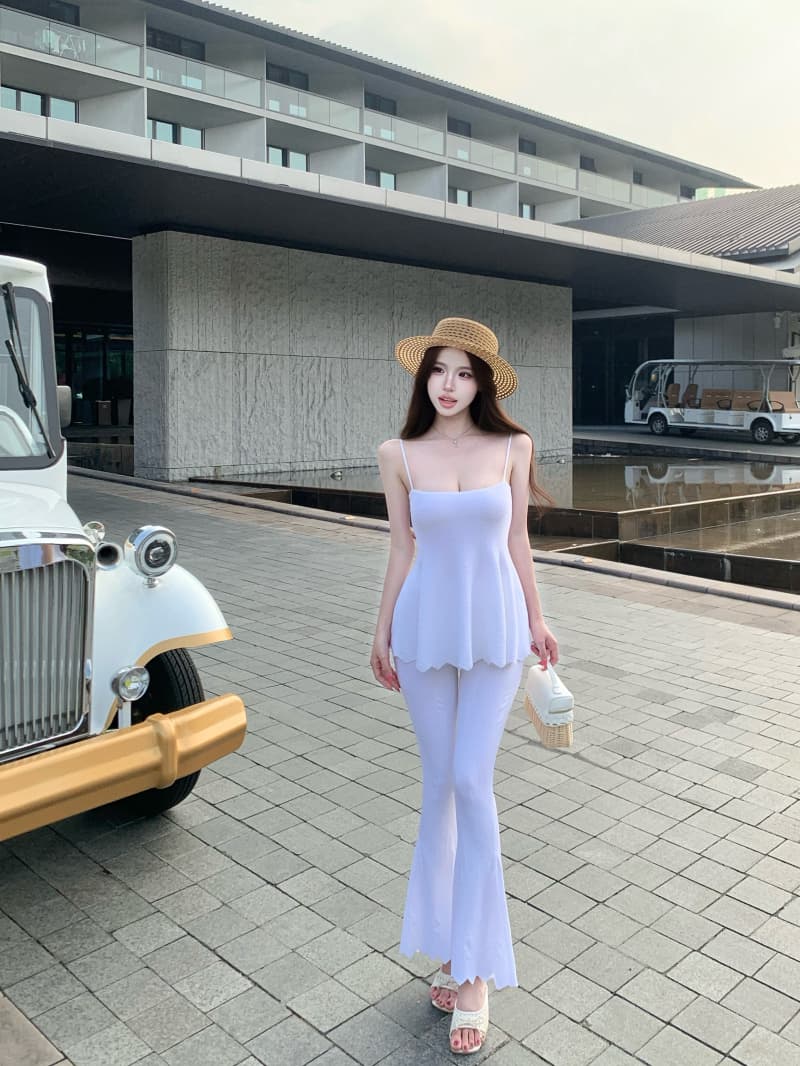 실사 정가 봄 여름 느긋한 비싼 가스 센스 니트 사설 서비스 세트 슬림해 보이는 슬립 맨위 캐주얼 부츠컷 바지 상세 이미지 12