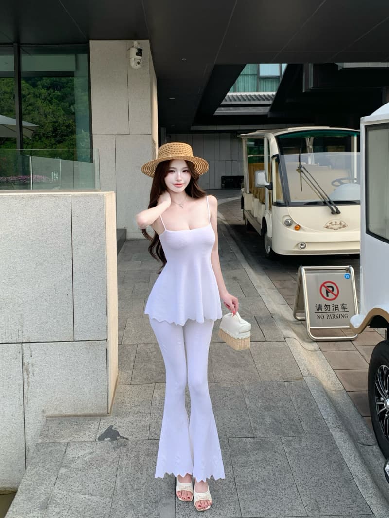실사 정가 봄 여름 느긋한 비싼 가스 센스 니트 사설 서비스 세트 슬림해 보이는 슬립 맨위 캐주얼 부츠컷 바지 상세 이미지 14