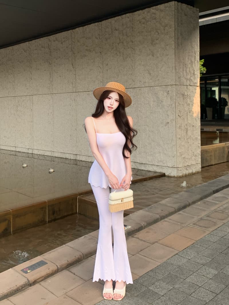 실사 정가 봄 여름 느긋한 비싼 가스 센스 니트 사설 서비스 세트 슬림해 보이는 슬립 맨위 캐주얼 부츠컷 바지 상세 이미지 17