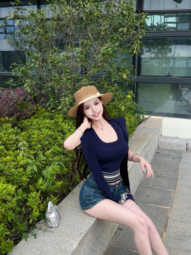 실사 정가 순수한 욕망 디스플레이 몸 해군 칼라 맨위 몸매 가꾸기 니트 치마 세트 상세 이미지 22