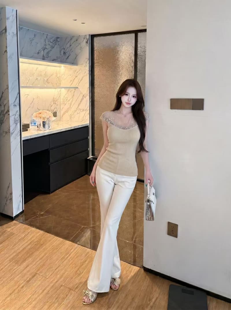 실사 정가 디자인 센스 천 금빛 바람 망사 핫픽스 패치워크 민소매 맨위 여름 외국 가스 세련된 조끼 상세 이미지 5