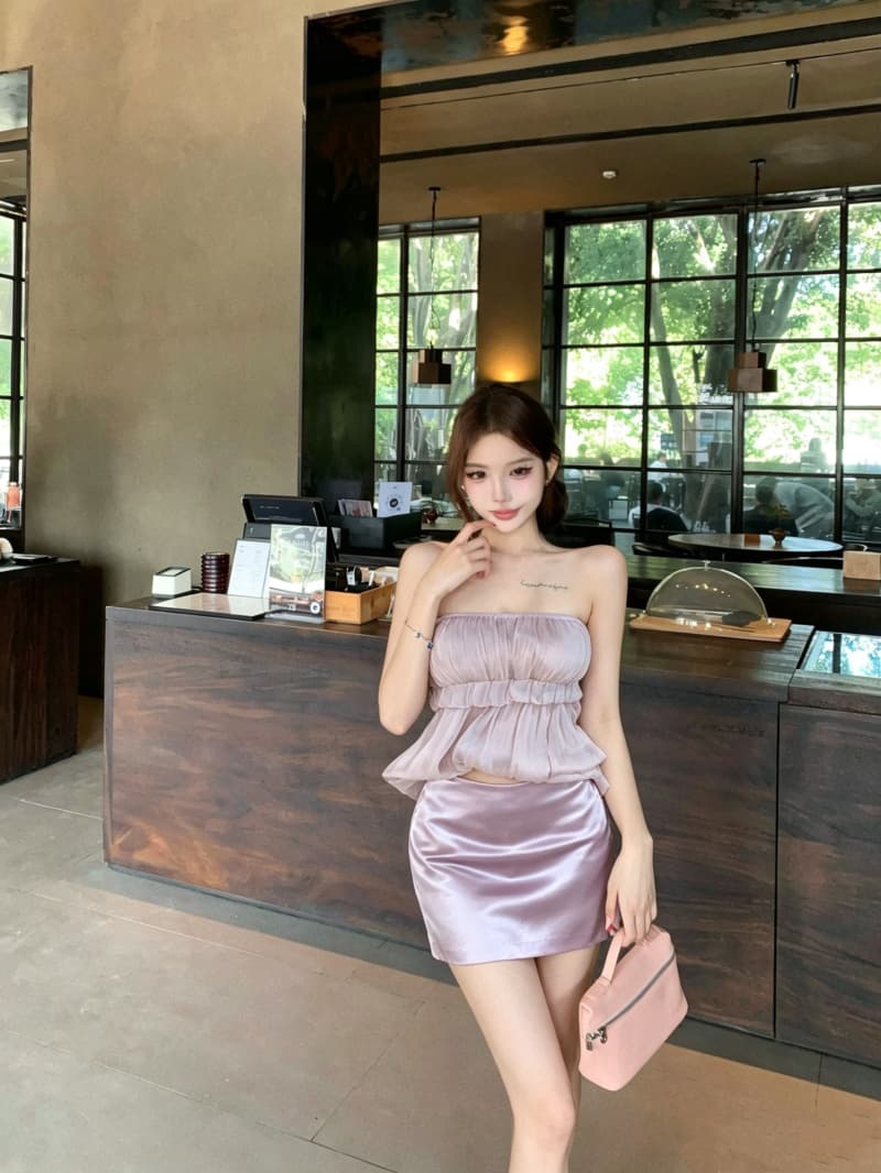 실사 정가 순수한 욕망 향기로운 芋 보라색 루 체 빛 실 캐미솔 구슬 빛 새틴 타이트 스커트 미니 스커트 세트 상세 이미지 3