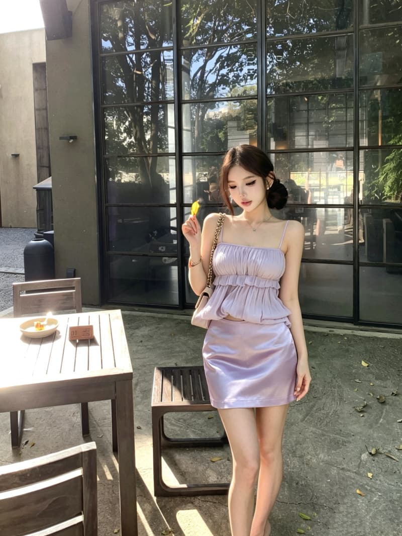 실사 정가 순수한 욕망 향기로운 芋 보라색 루 체 빛 실 캐미솔 구슬 빛 새틴 타이트 스커트 미니 스커트 세트 상세 이미지 6