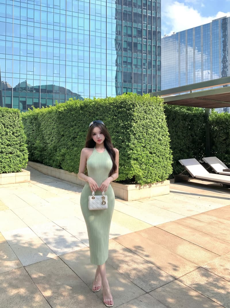 실사 정가 프랑스식 섹시함 허리 수축 슬림해 보이는 트임 타이트 스커트 털 니트 행침 목 드레스 이미지 2