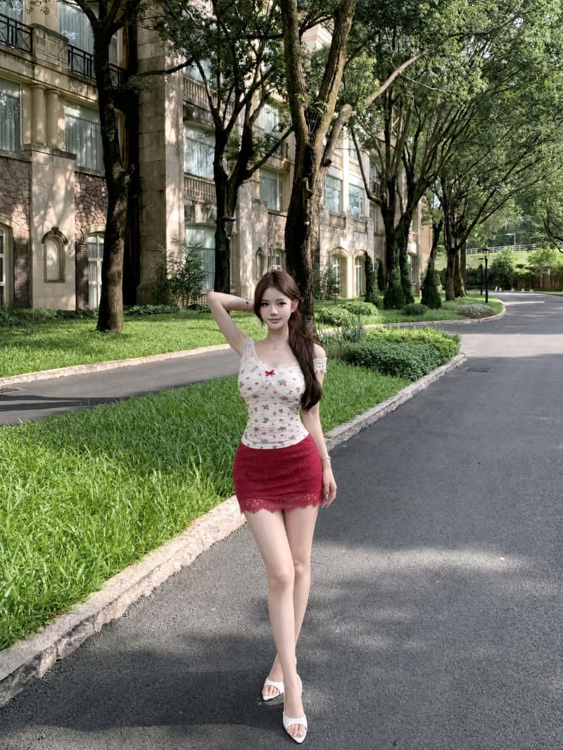 실사 정가 딸기 프린트 반팔 여름 몸매 가꾸기 달콤함 핫걸 순수한 욕망 센스 세트 상세 이미지 3