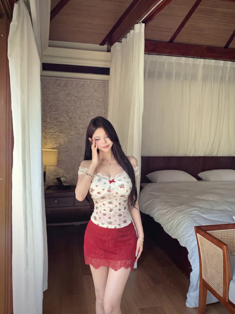 실사 정가 딸기 프린트 반팔 여름 몸매 가꾸기 달콤함 핫걸 순수한 욕망 센스 세트 상세 이미지 8