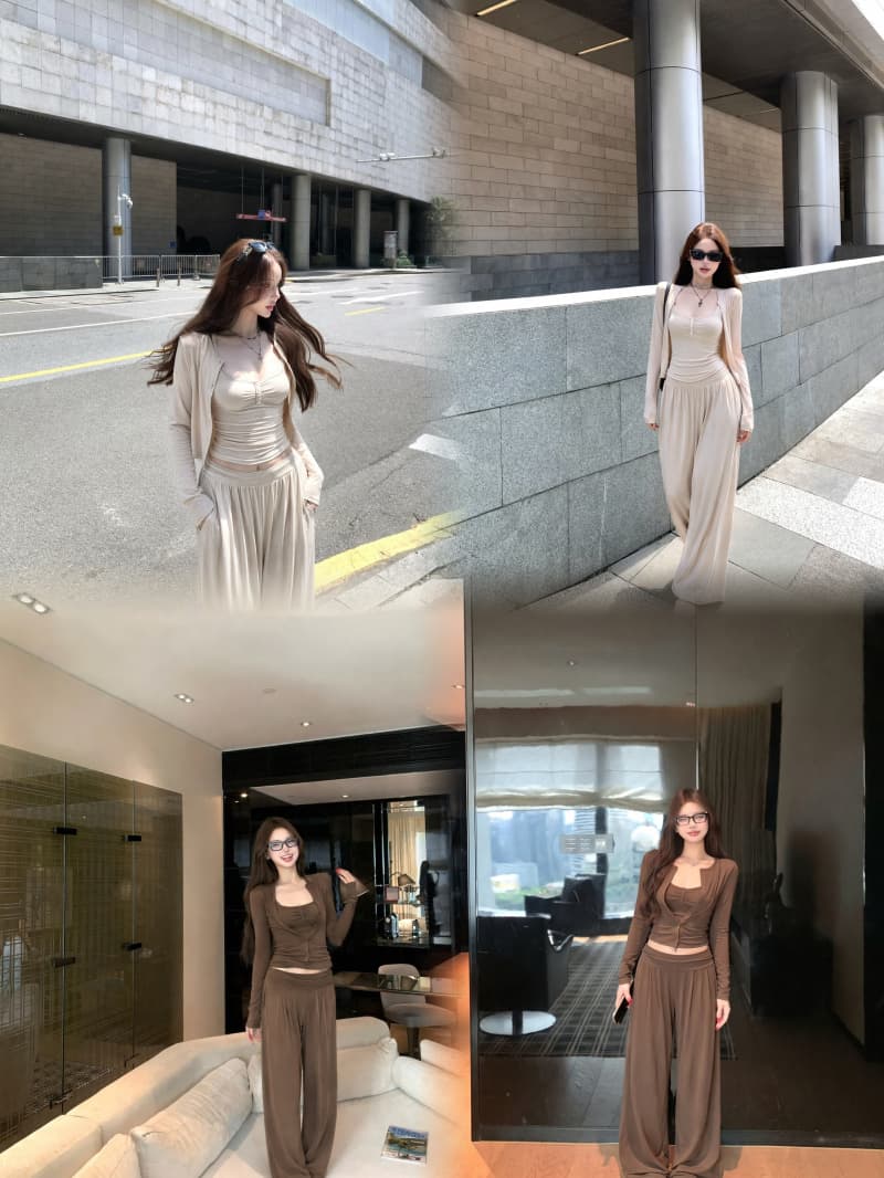 실사 정가 느긋한 바람 순수한 욕망 섹시함 레이스 캐미솔 오픈 가디건 긴 바지 3종 세트 상세 이미지 1