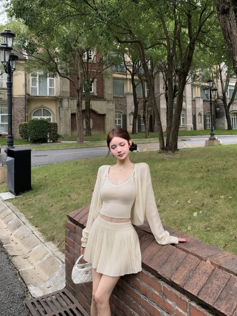 실사 정가 이른 가을 느긋한 순수한 욕망 바람 오픈 가디건 슬립 반 스커트 3종 세트 상세 이미지 10