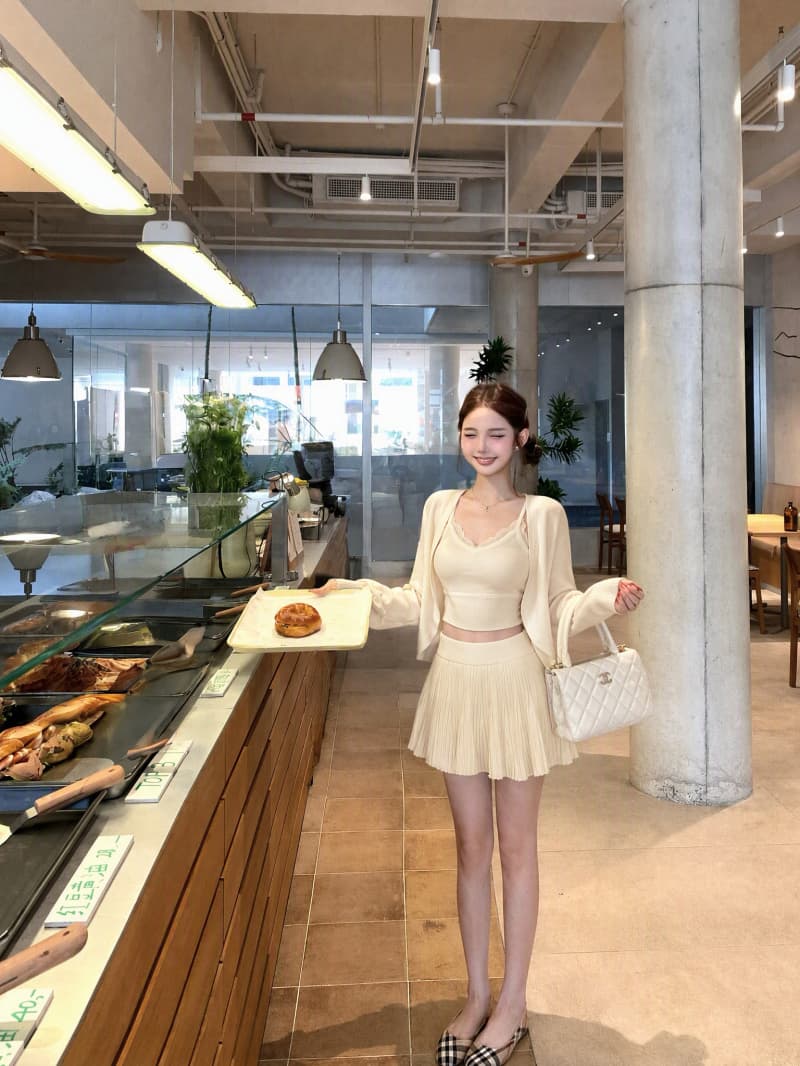 실사 정가 이른 가을 느긋한 순수한 욕망 바람 오픈 가디건 슬립 반 스커트 3종 세트 이미지 3
