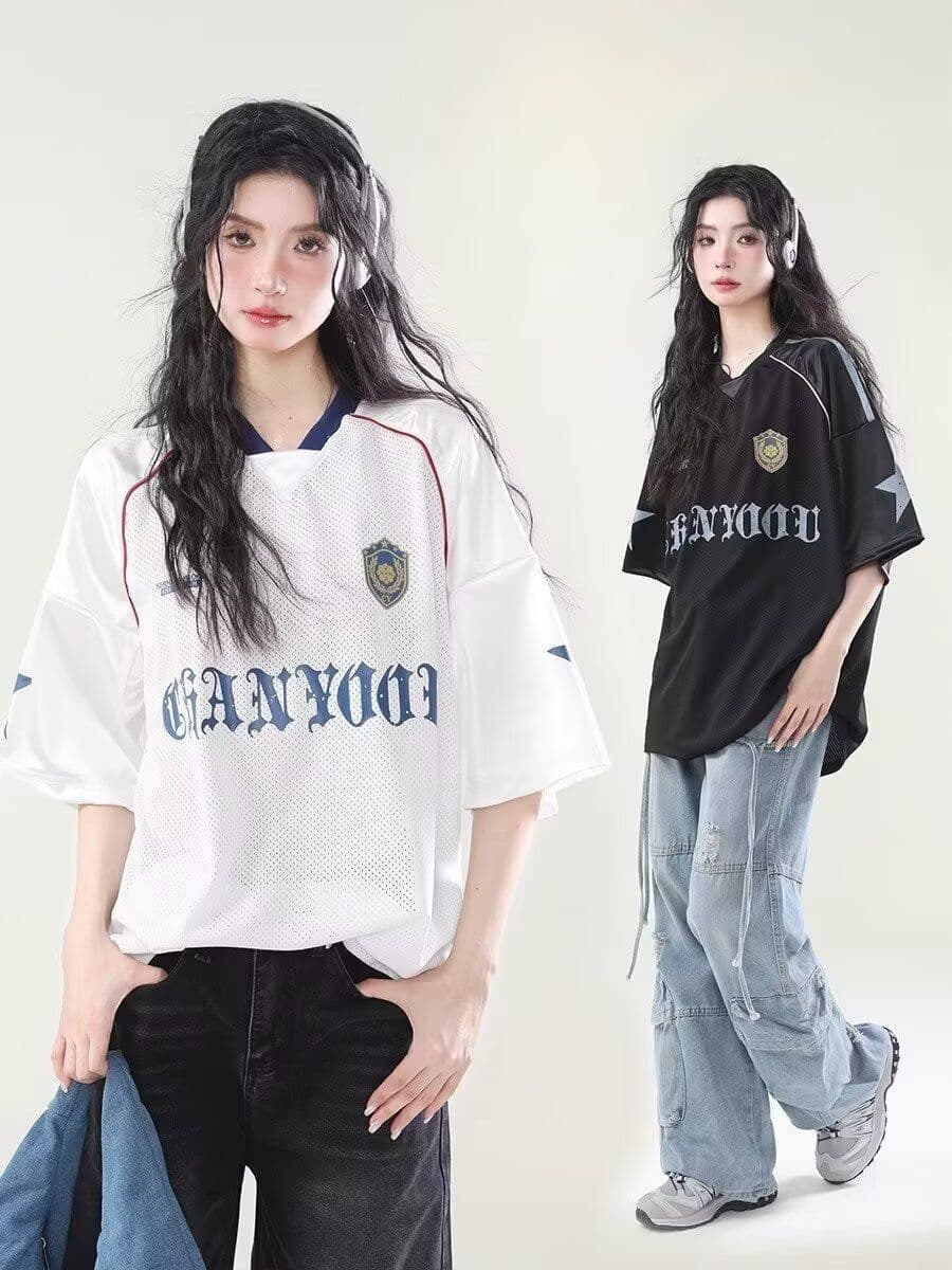 아메리칸 레트로 통기성 홀로우 아웃 운동 저지 반팔 티셔츠 남녀 루즈핏 높음 거리 oversize 조수 브랜드 맨위 상세 이미지 12