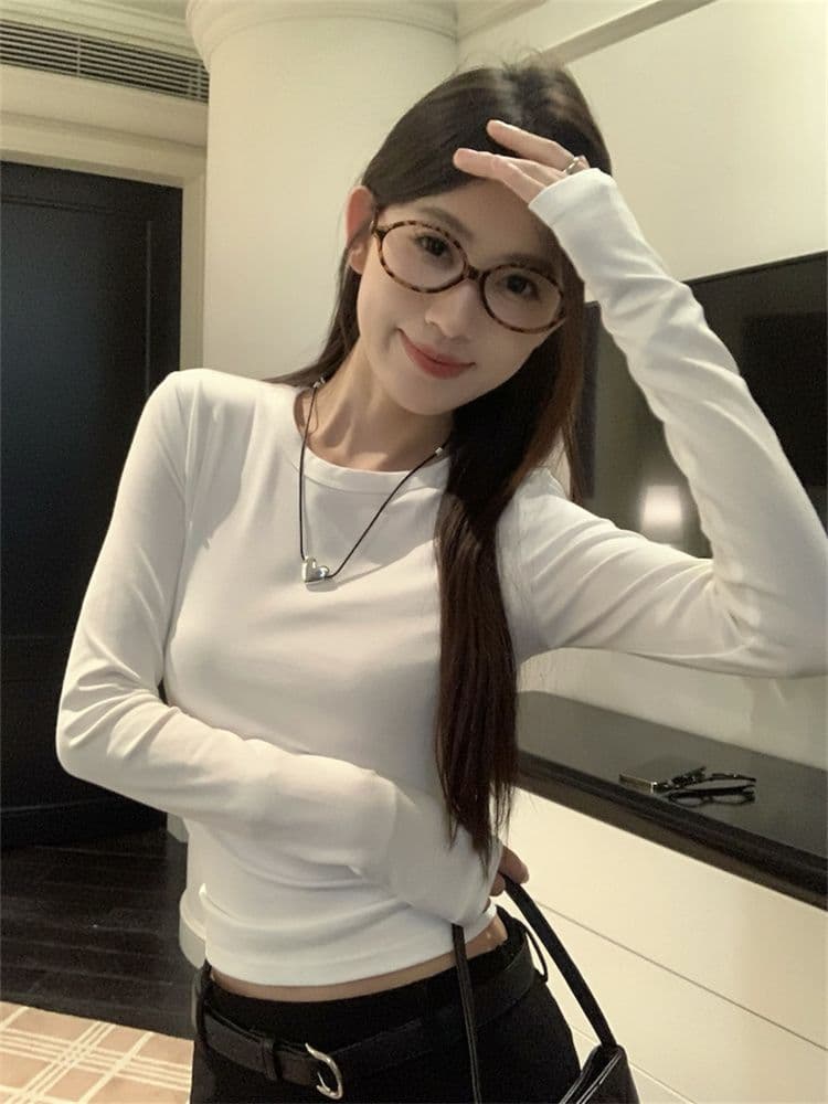 1 1 260 그램 사람들 면 모달 레트로 다용도 긴팔 티셔츠 한국 스타일 몸매 가꾸기 라운드 넥 기초 섹션 맨위 상세 이미지 4