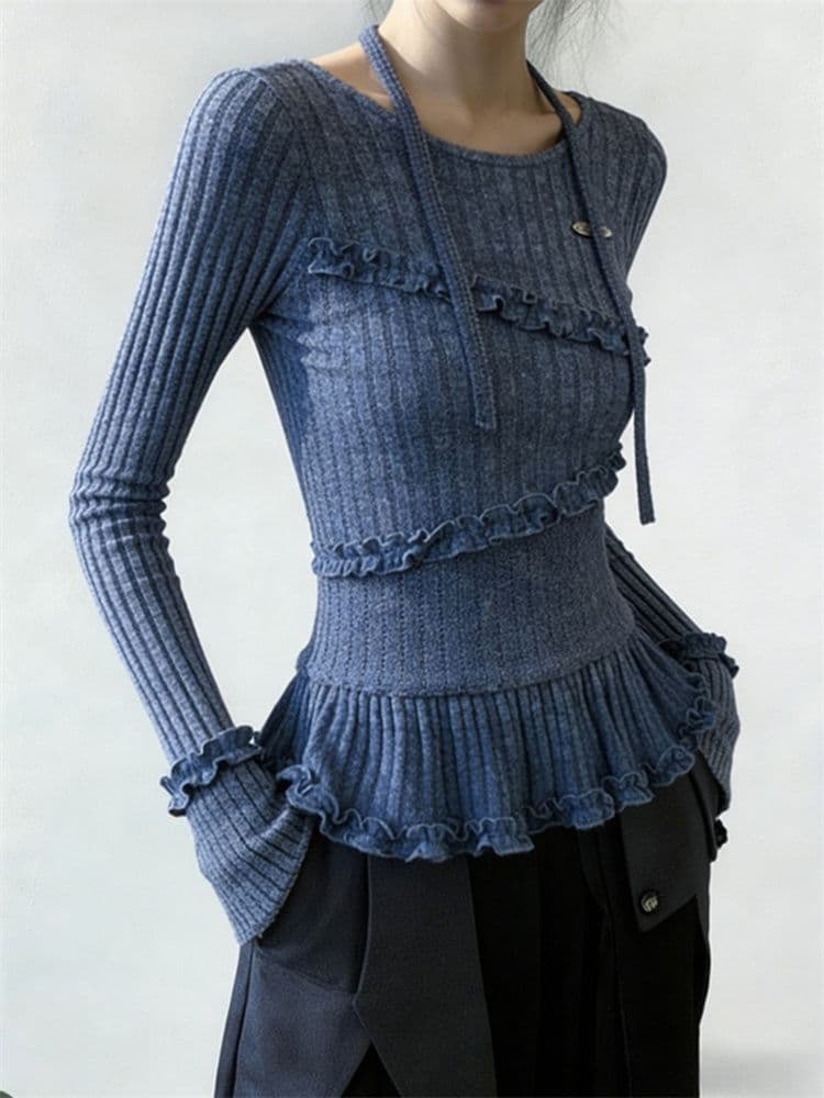 한 부서 목이버섯 레이스 리본 여성 가을 겨울 새로운 몸매 가꾸기 고급 센스 긴팔 만나는 인사이드 잡아라. 의류 이미지 3