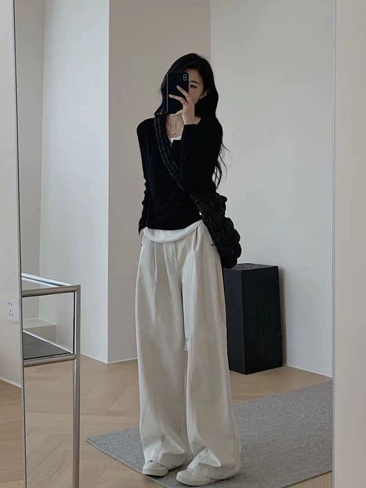 De 플러시 사람들 면 페이크 레이어드 De 플러시 긴팔 티셔츠 봄 가을 불규칙 패치워크 다용도 슬림해 보이는 인사이드 잡아라. 의류 이미지 3