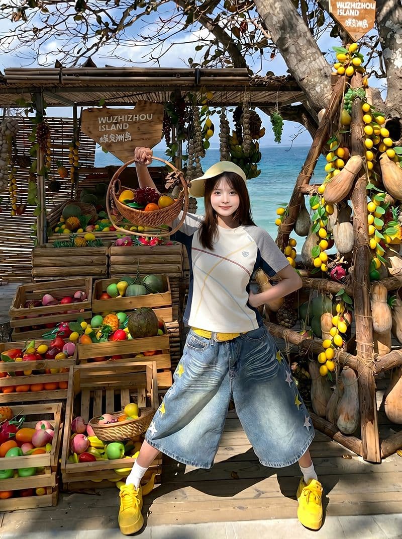 1 1 순면 리브 210 그램 반팔 티셔츠 여성 의류 여름 새로운 디자인 센스 삽입 색상 라운드 넥 맨위 상세 이미지 9