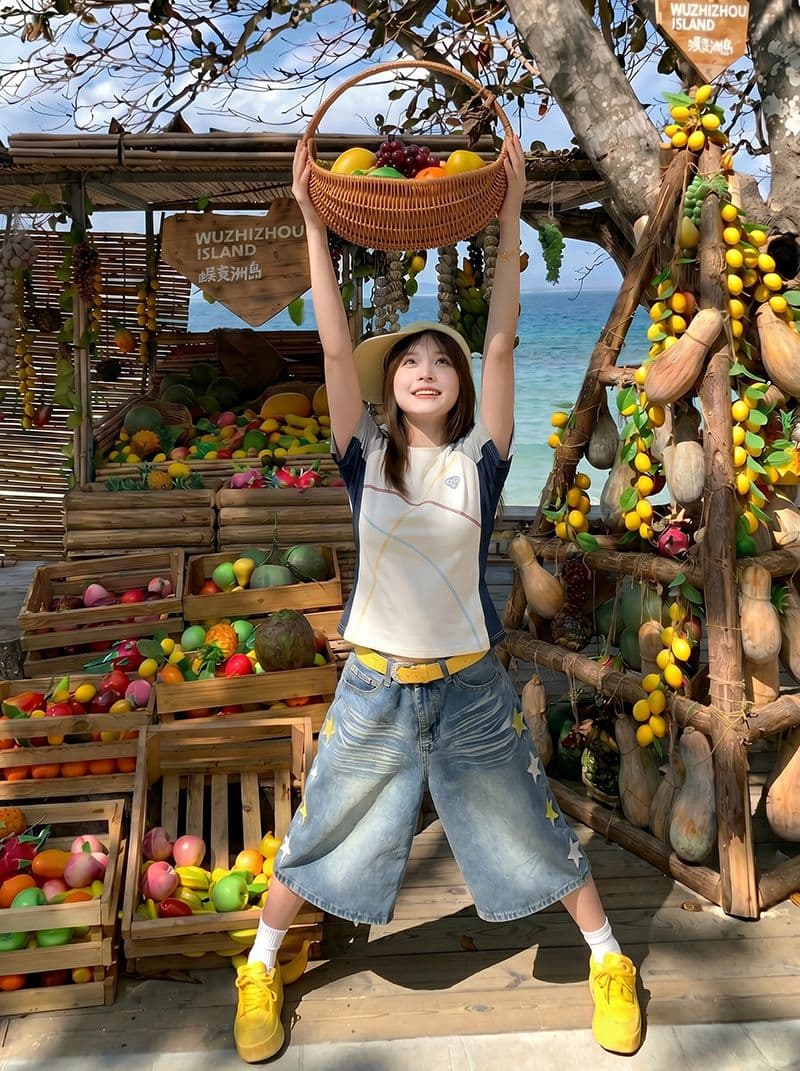 1 1 순면 리브 210 그램 반팔 티셔츠 여성 의류 여름 새로운 디자인 센스 삽입 색상 라운드 넥 맨위 상세 이미지 11
