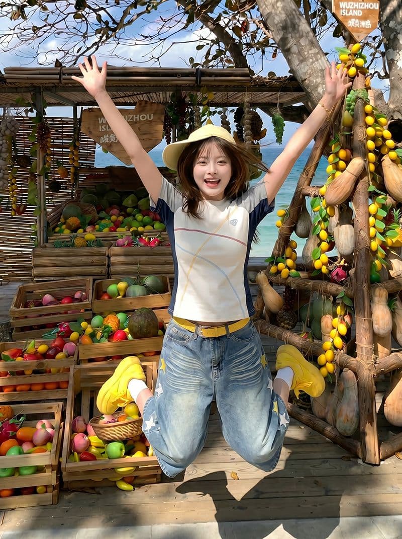 1 1 순면 리브 210 그램 반팔 티셔츠 여성 의류 여름 새로운 디자인 센스 삽입 색상 라운드 넥 맨위 상세 이미지 12