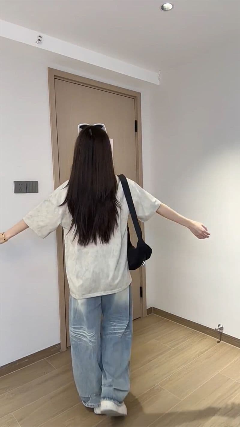 조수 브랜드 반팔 티셔츠 남녀 커플룩 여름 새로운 레트로 한 부서 긍정적 인 어깨 루즈핏 라운드 넥 맨위 상세 이미지 6