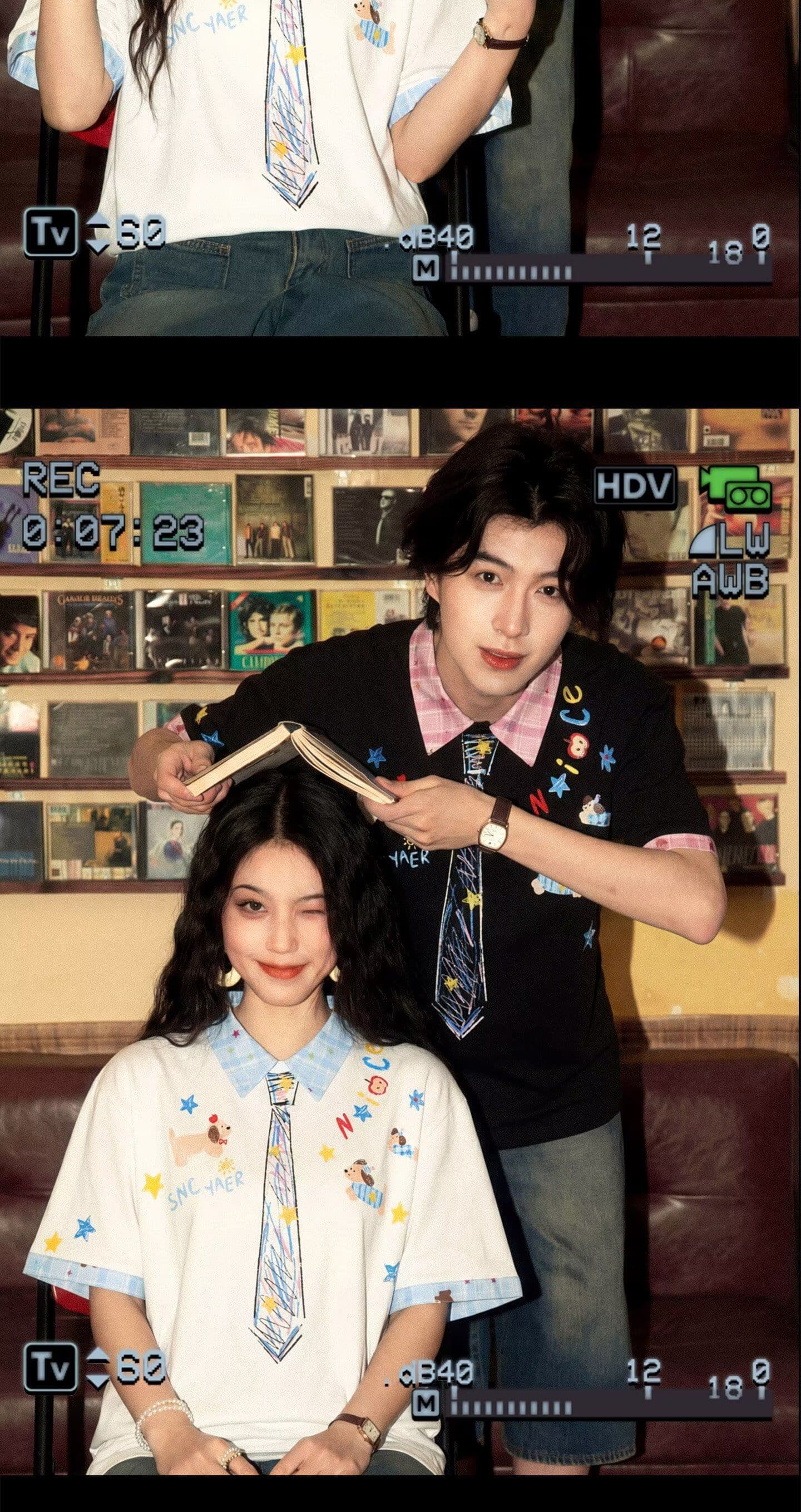 페이크 레이어드 강아지 프린트 POLO 셔츠 반팔 티셔츠 남자 여름 학원 스타일 커플 루즈핏 동정 상세 이미지 10