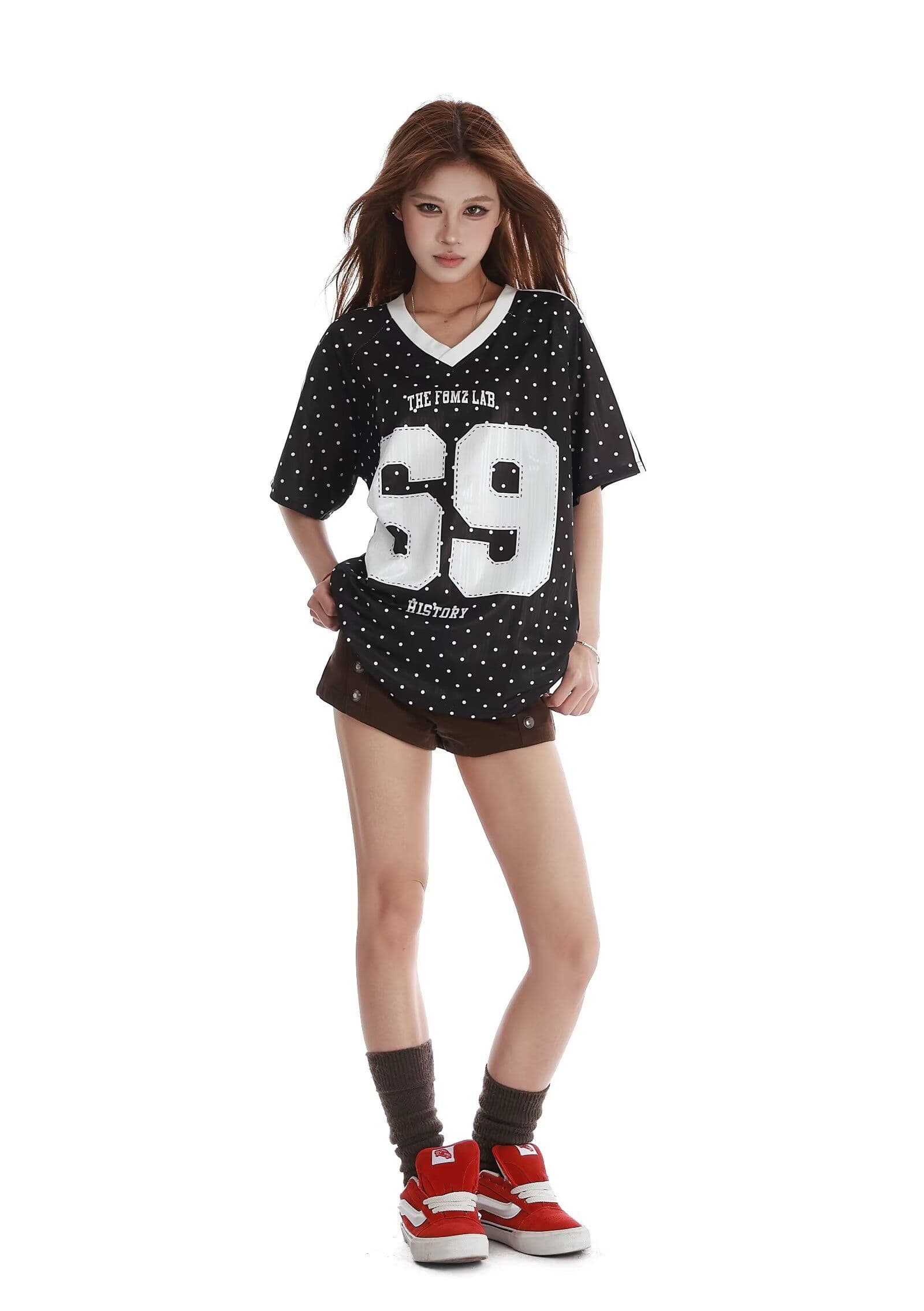 아메리칸 캐주얼 반팔 티셔츠 여성 2026 여름 새로운 i 패션 다용도 프린트 배색 운동 루즈핏 맨위 상세 이미지 15