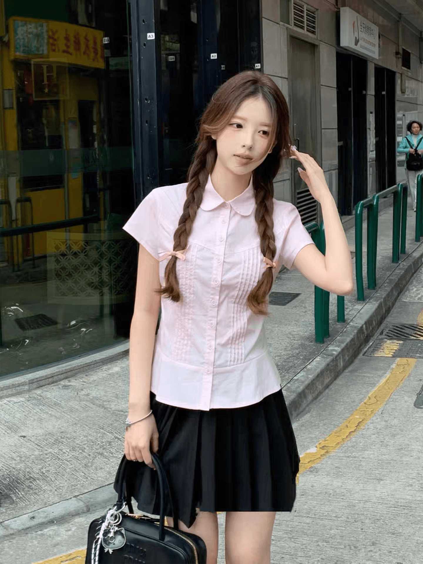 2026 새로운 핑크색 셔츠 반팔 여성 여름 프랑스식 몸매 가꾸기 허리 수축 사소한 아름다운 맨위 상세 이미지 2
