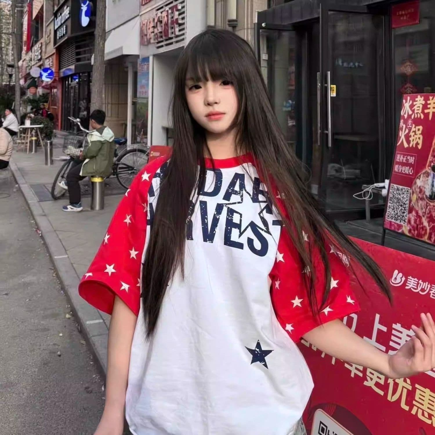 순면 프린트 별 알파벳 삽입 어깨 반팔 티셔츠 여성 여름 새로운 루즈핏 커플 맨위 이미지 3