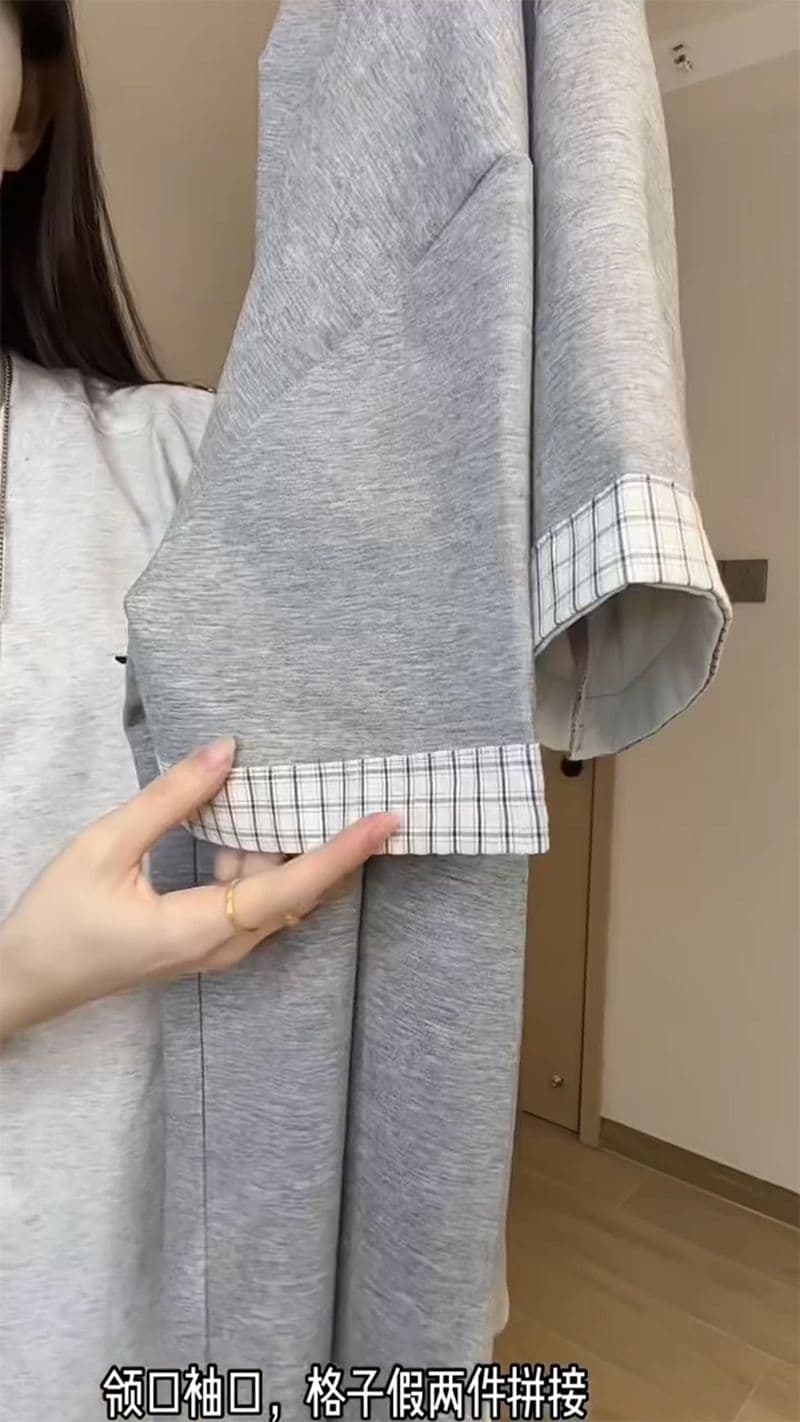 남자 바 면 220 그램 반팔 티셔츠 여성 의류 여름 페이크 레이어드 새로운 루즈핏 체크무늬 POLO 칼라 맨위 이미지 2