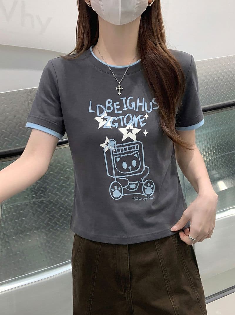 220 그램 물 부드러운 면 양면 반팔 티셔츠 여성 여름 새로운 도트 무늬 스트라이프 자수 라운드 넥 맨위