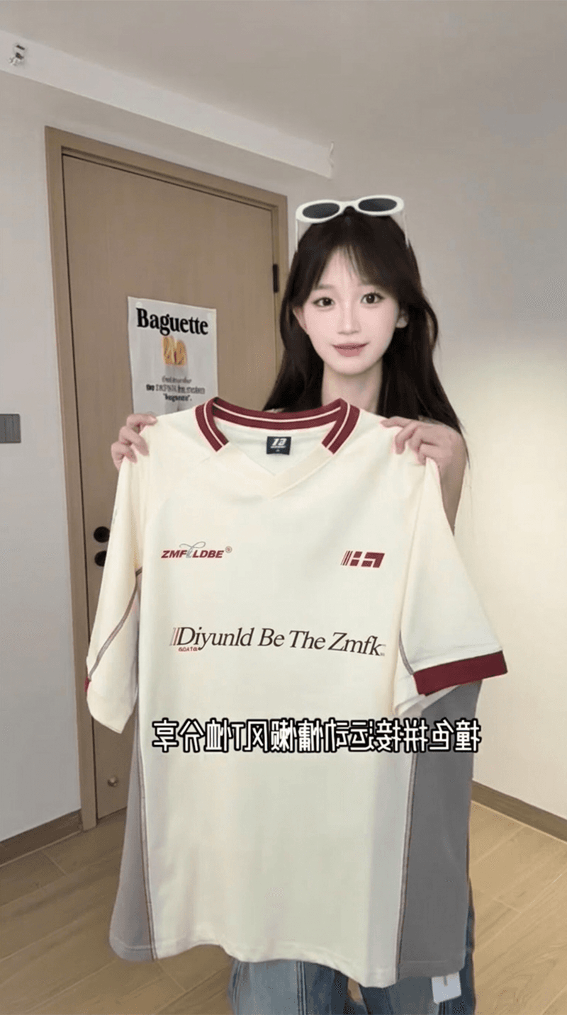 조수 브랜드 반팔 티셔츠 남녀 커플룩 여름 얇은 새로운 한 부서 루즈핏 삽입 색상 라운드 넥 맨위