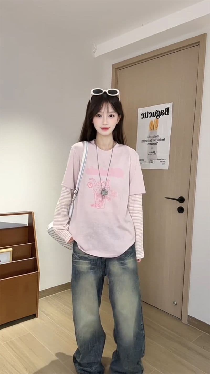 눈꽃 아마 자외선 차단 의류 여성 의류 트렌디 여름 트렌디 새로운 한 부서 페이크 레이어드 패치워크 긴팔 맨위 상세 이미지 4