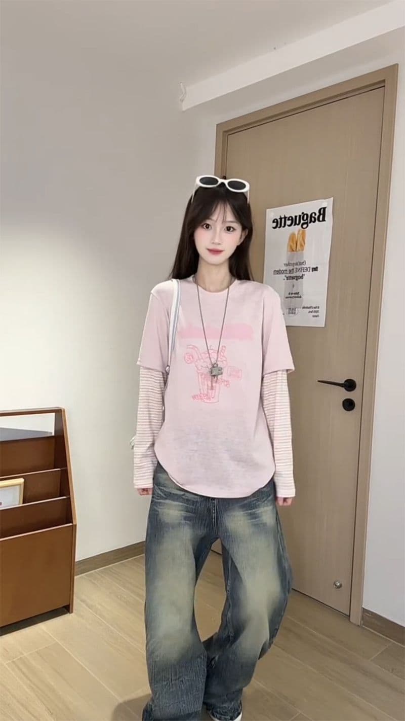 눈꽃 아마 자외선 차단 의류 여성 의류 트렌디 여름 트렌디 새로운 한 부서 페이크 레이어드 패치워크 긴팔 맨위 상세 이미지 5