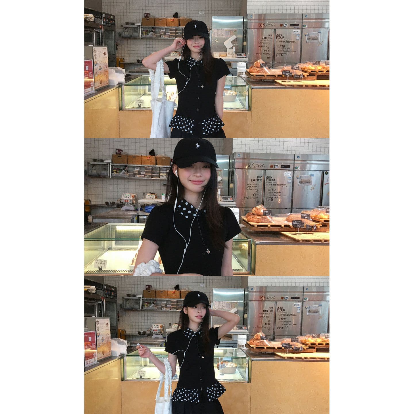 1 1 순면 리브 반팔 티셔츠 여성 의류 여름 새로운 달콤함 페이크 레이어드 도트 무늬 베이비 칼라 맨위 상세 이미지 3