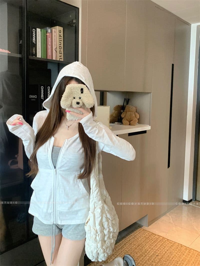 160 그램 눈꽃 면 달콤한 스타일 화이트 후드 긴팔 여성 코트 이른 가을 작은 대중 chic 캐주얼 지퍼 맨위 이미지 3