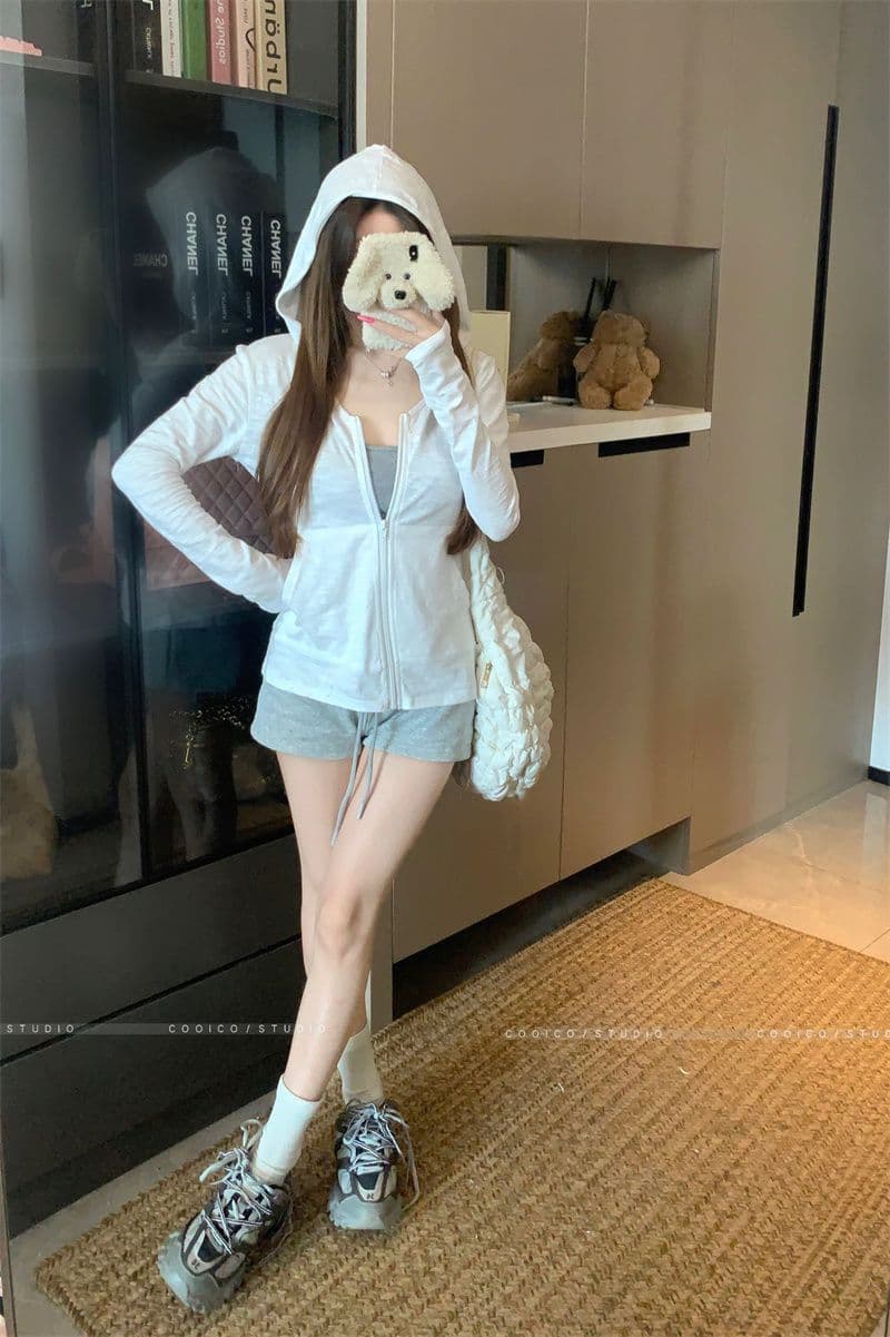 160 그램 눈꽃 면 달콤한 스타일 화이트 후드 긴팔 여성 코트 이른 가을 작은 대중 chic 캐주얼 지퍼 맨위 상세 이미지 4