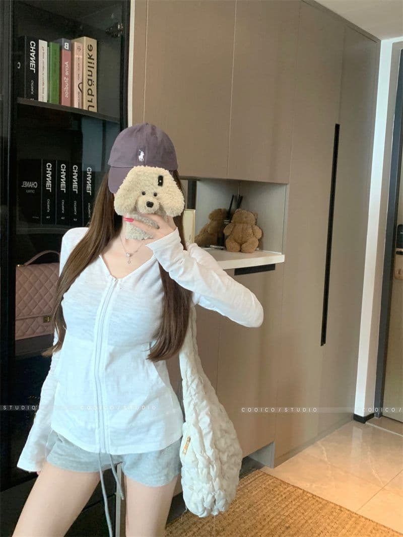 160 그램 눈꽃 면 달콤한 스타일 화이트 후드 긴팔 여성 코트 이른 가을 작은 대중 chic 캐주얼 지퍼 맨위 상세 이미지 9
