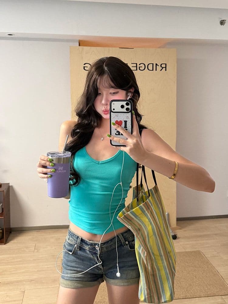 40 순면 자수 아메리칸 순수한 욕망 바람 행침 목 캐미솔 핫걸 여름 몸매 가꾸기 다용도 외출용 맨위 이미지 3