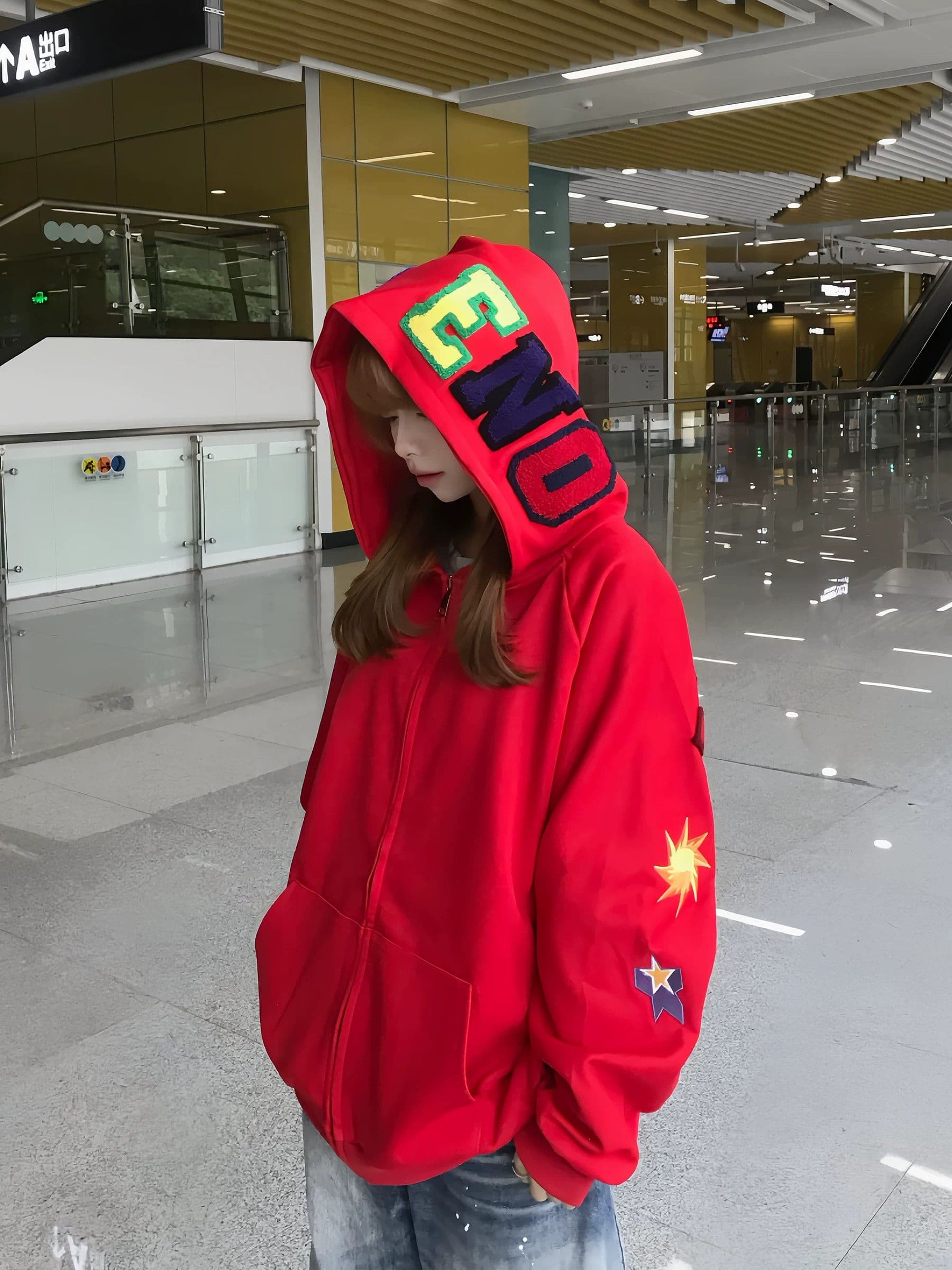 fock 아메리칸 색상 알파벳 수건 자수 후드 오픈 가디건 후드티 남녀 봄 새로운 다용도 재킷 트렌디