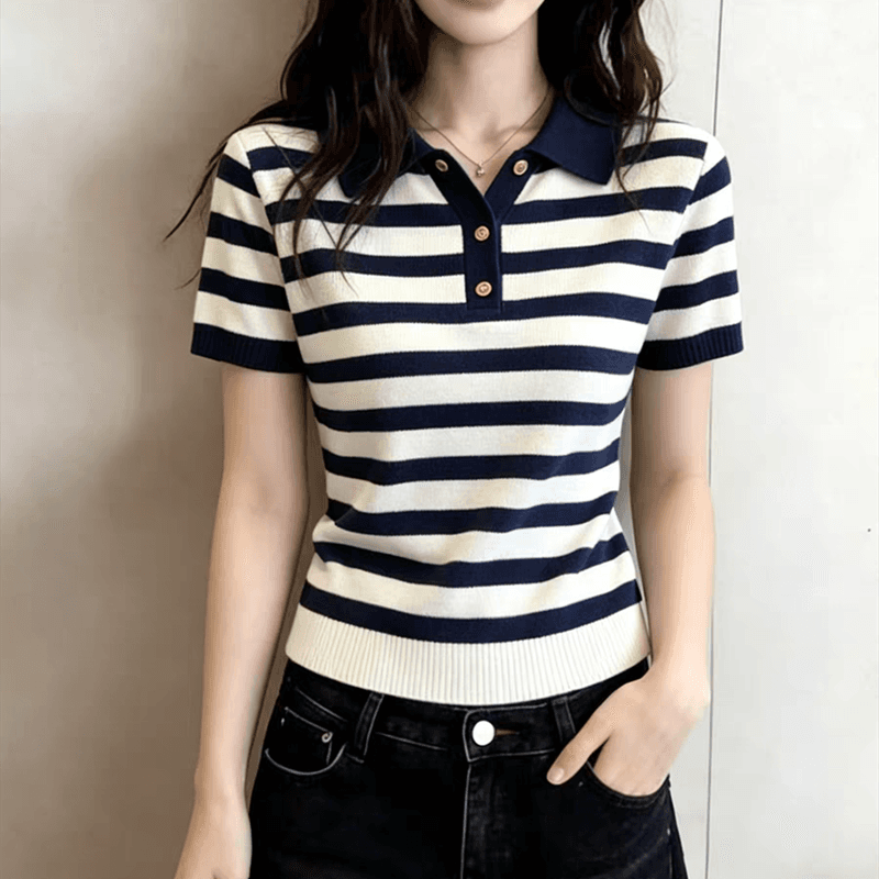 표지 배 스트라이프 POLO 칼라 짧은 소매 위버 여름 얇은 스타일 트렌드 티셔츠 루즈핏 맨위 상세 이미지 8