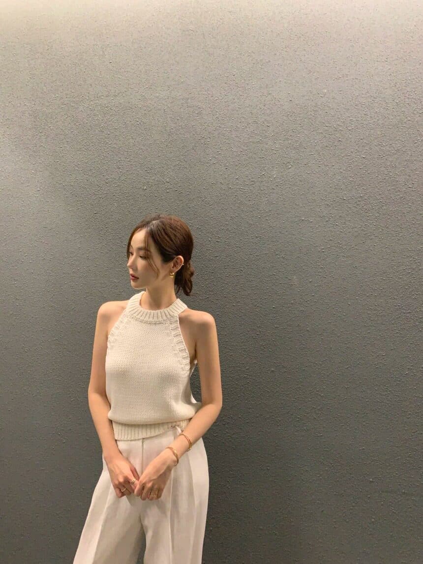프랑스식 섹시함 행침 목 오프숄더 니트 조끼 여성 2026 여름 화이트 몸매 가꾸기 슬림해 보이는 인사이드 가져 가라. 민소매 맨위 상세 이미지 18