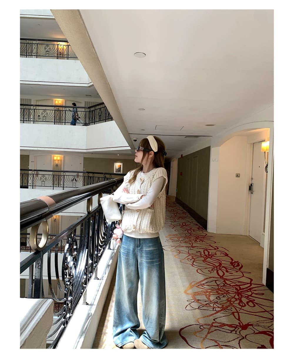 한 부서 느긋한 두꺼운 선 니트 조끼 여자 가을 의상 새로운 대 단추 주머니 민소매 조끼 외부 잡아라. 의류 상세 이미지 5