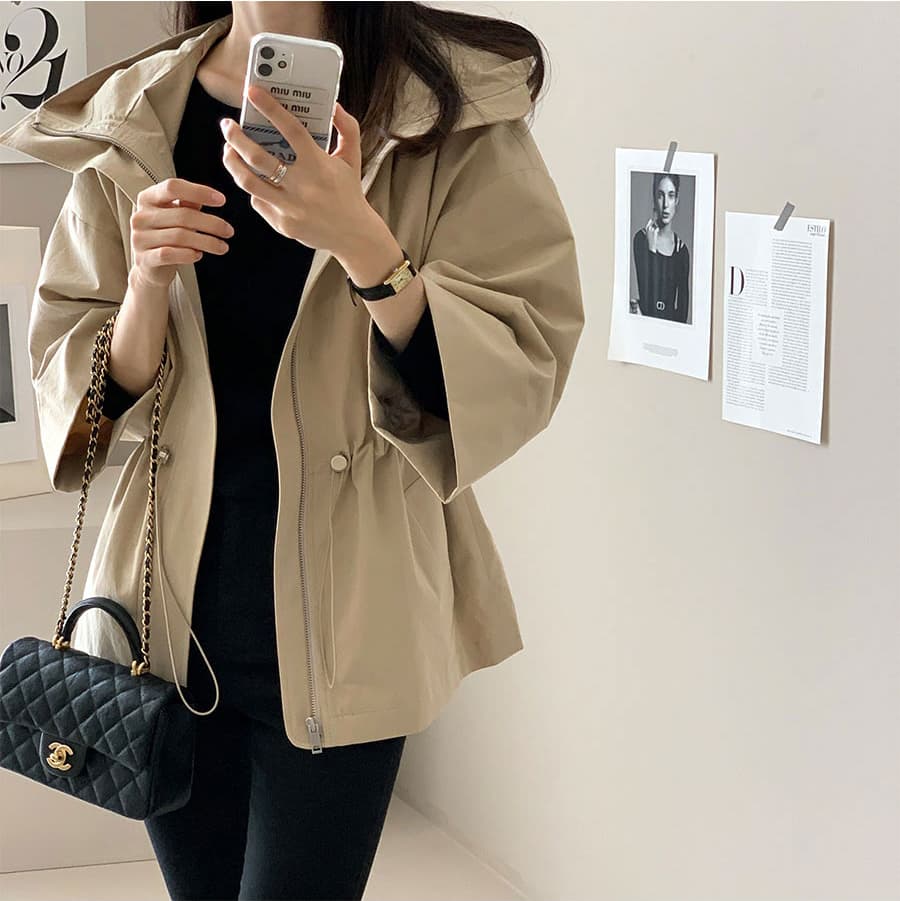 캐주얼 바람 후드 자켓 짧은 외투 단색 바람막이 여성 빛 요리 한 패션 한국 chic 이미지 4