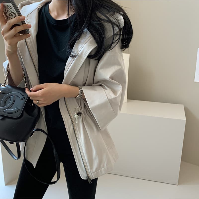 캐주얼 바람 후드 자켓 짧은 외투 단색 바람막이 여성 빛 요리 한 패션 한국 chic 상세 이미지 12