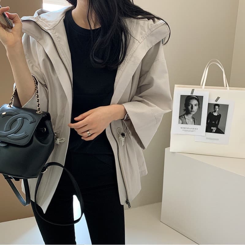캐주얼 바람 후드 자켓 짧은 외투 단색 바람막이 여성 빛 요리 한 패션 한국 chic 상세 이미지 21