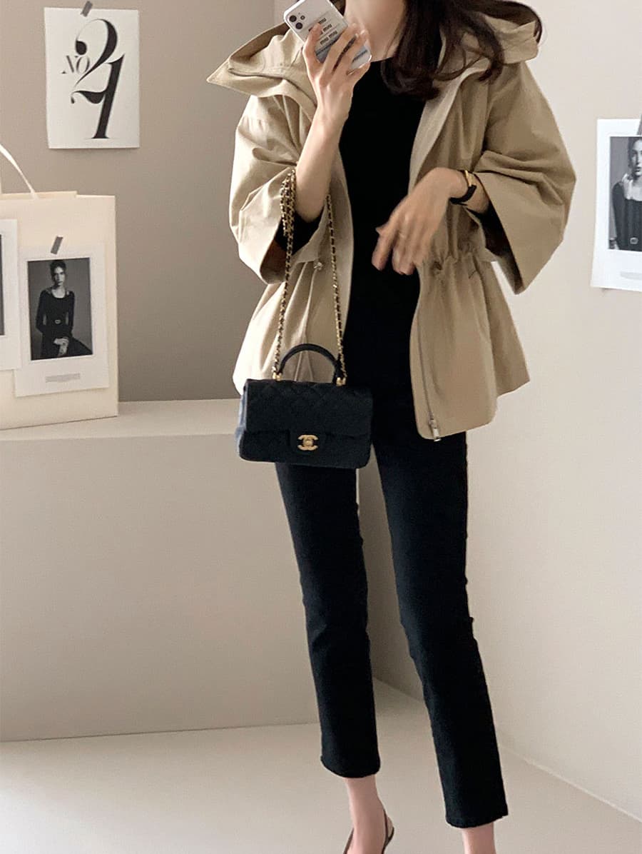 캐주얼 바람 후드 자켓 짧은 외투 단색 바람막이 여성 빛 요리 한 패션 한국 chic 상세 이미지 39