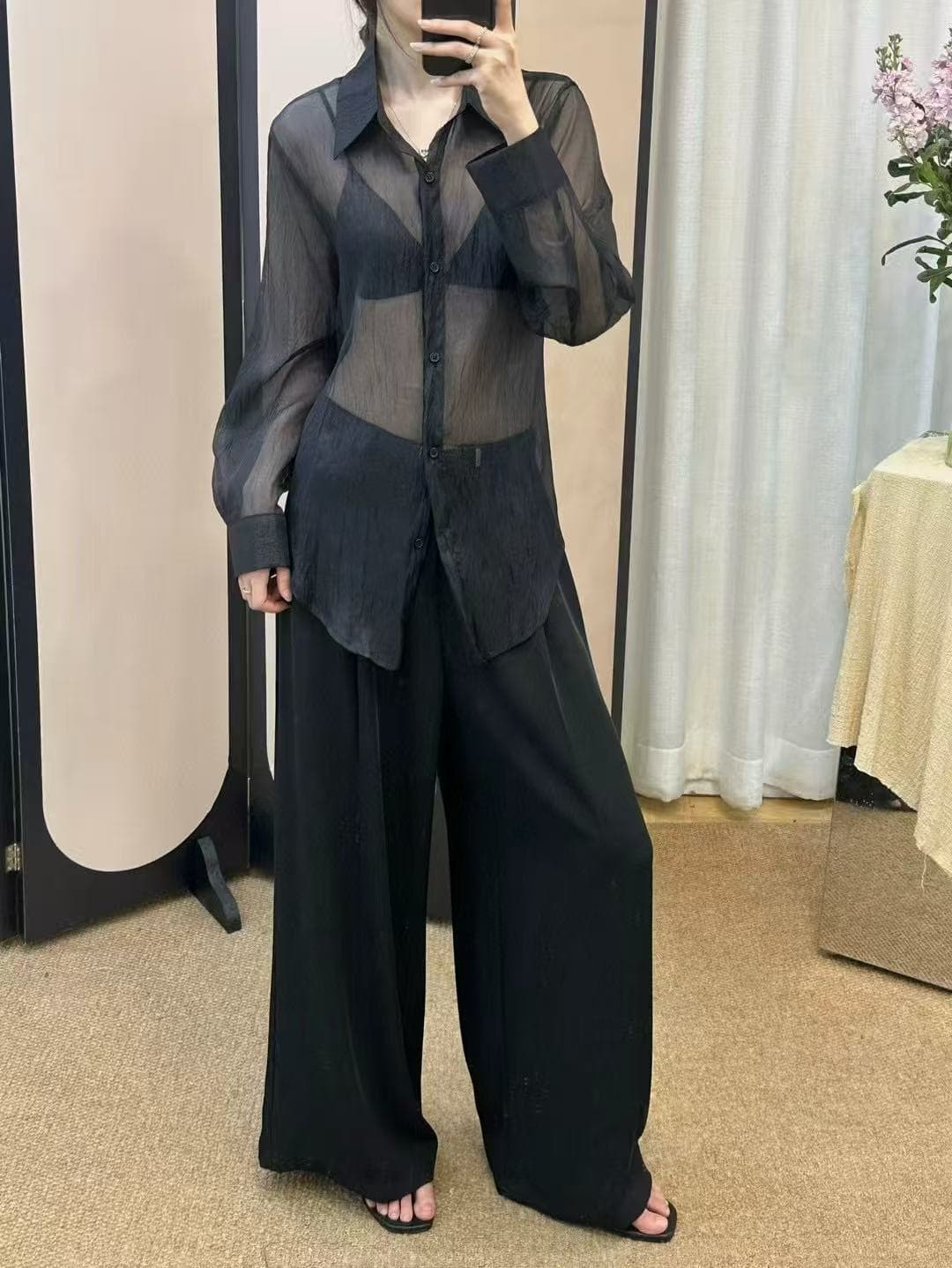 섹시함 바람 시스루 긴팔 여성 셔츠 한국 스타일 chic 상세 이미지 6