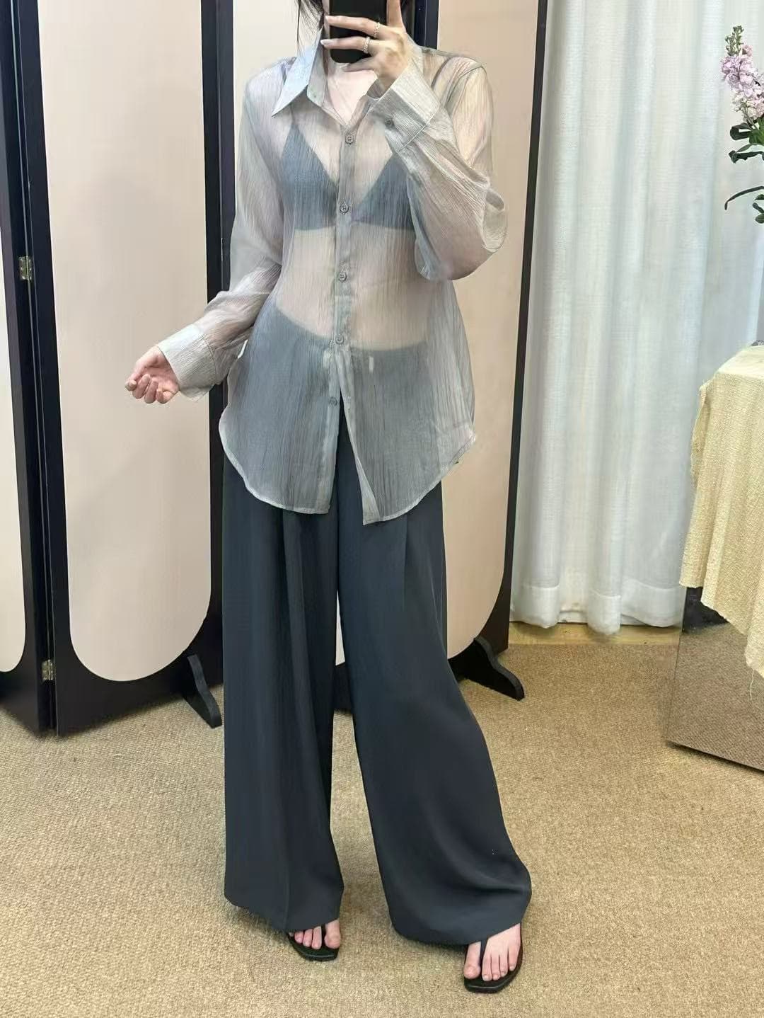 섹시함 바람 시스루 긴팔 여성 셔츠 한국 스타일 chic 상세 이미지 18