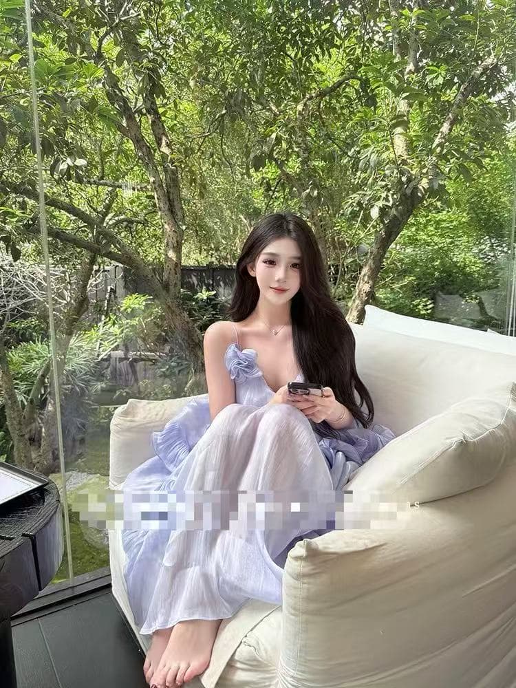 슬립 여성 드레스 여름 빛 럭셔리 명문 여성 고급 센스 무거운 작업 3 차원 꽃 프릴 휴가 바람 큰 진자 롱 스커트 이미지 3