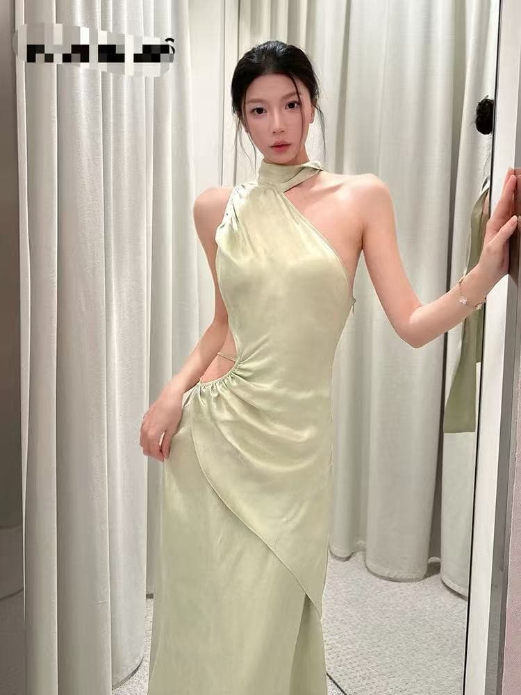 레이스업 칼라 허리 수축 여성 드레스 상세 이미지 2